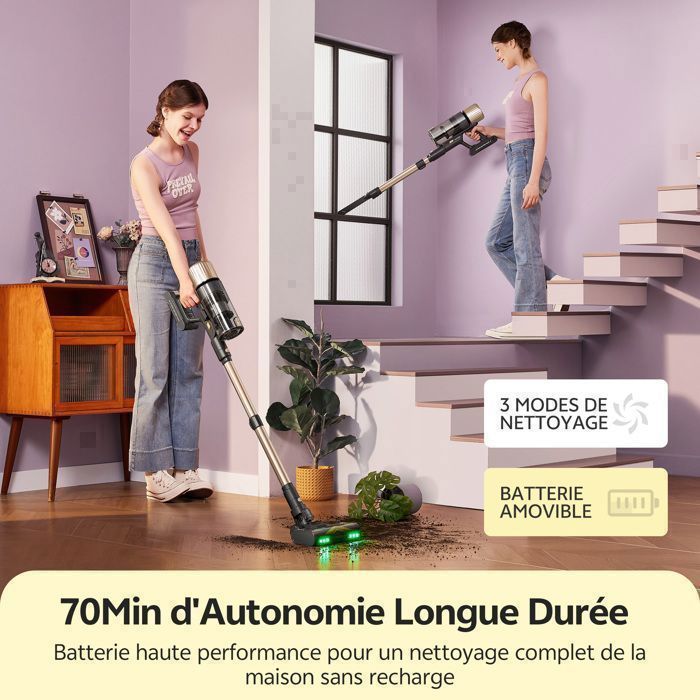 Aspirapolvere senza fili Ultenic UU15 – Autonomia – 70 min – 580 W – 150 AW – 75 kPa – Display a LED – Batteria rimovibile – GreenEye