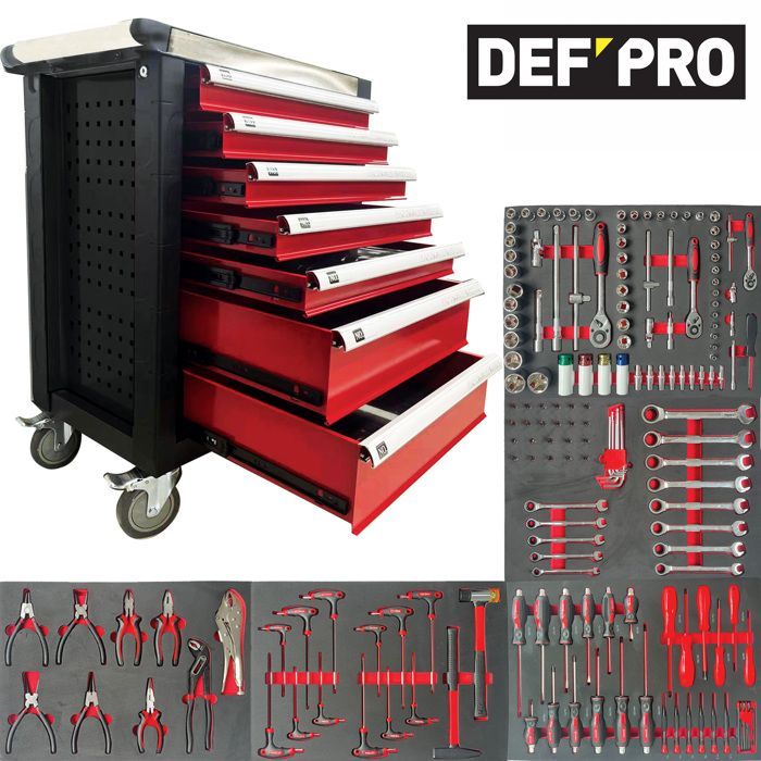 Servante d'atelier DEFPRO - 7 Tiroirs - Avec 173 outils