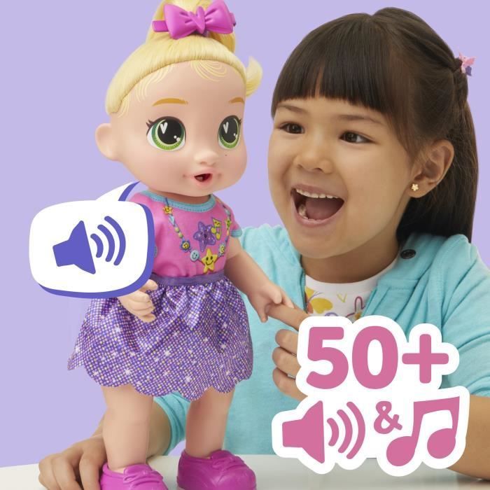Baby Alive Baby Grows Up LaLa GooGoo, interactieve poppenset met meer dan 75 geluiden en zinnetjes, geschikt voor kinderen vanaf 3 jaar.