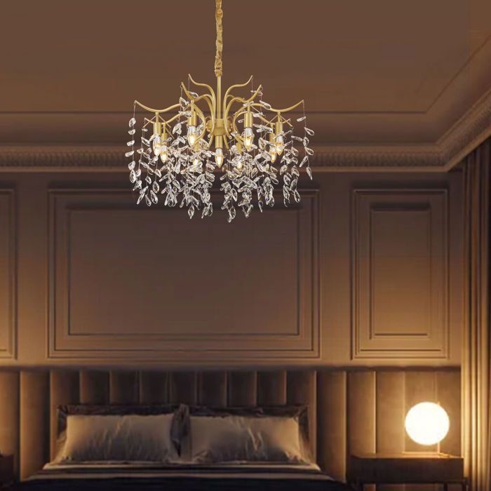 Lustre de salon - Lustre en Cristal - Lampe Suspendue avec Base en Métal - Lampe Décorative de Luxe