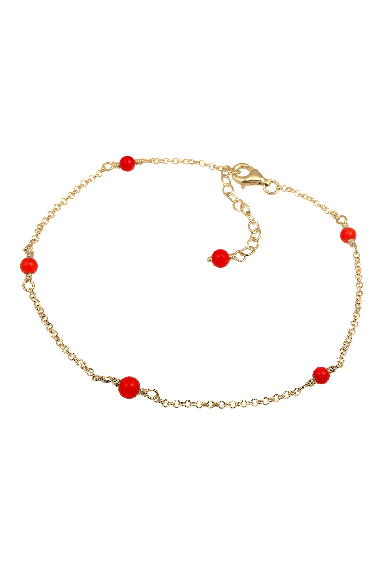 Elli Tendance Coloré Balles Corail Rouge Bracelet de Cheville Femme Plaqué Or Argent (925/1000)