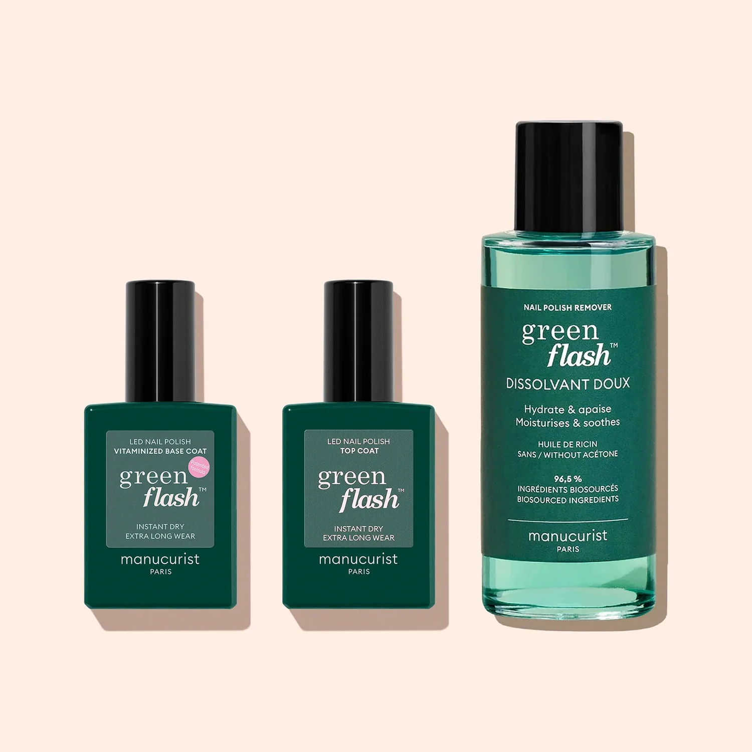 Semi-permanent LED Green Flash™ Trio Base Top Dissolvant Green Flash™