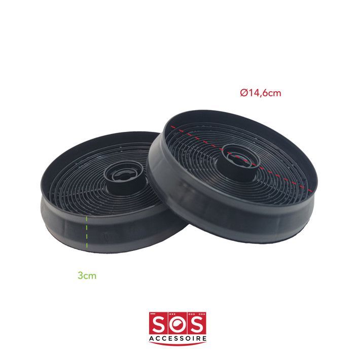 Paquete de 2 filtros de carbón ACM14 de 145 x 30 mm - Campana extractora - CANDY, ARISTON HOTPOINT, SOGELUX, AIRLUX, ROSIERES, BEKO, ELITAIR, GLEMGAS, AYA,