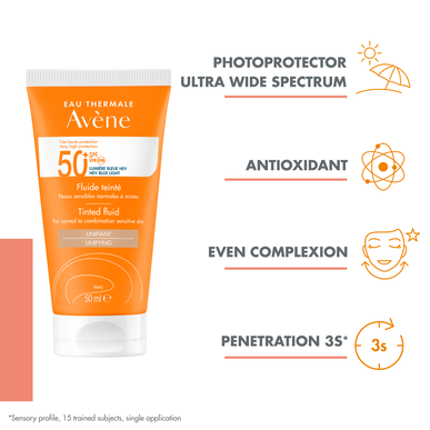 Avène Sun Care Tinted Fluid Unifying SPF50  Protetor Solar Fluido Rosto Pele Mista com Cor 50 ml 50 ml