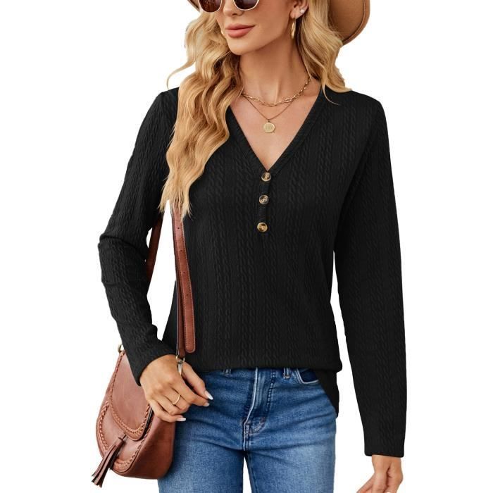 Pull Femme INSFITY - Manches Longues Col V - Couleur Unie - Printemps/Automne - Taille EU