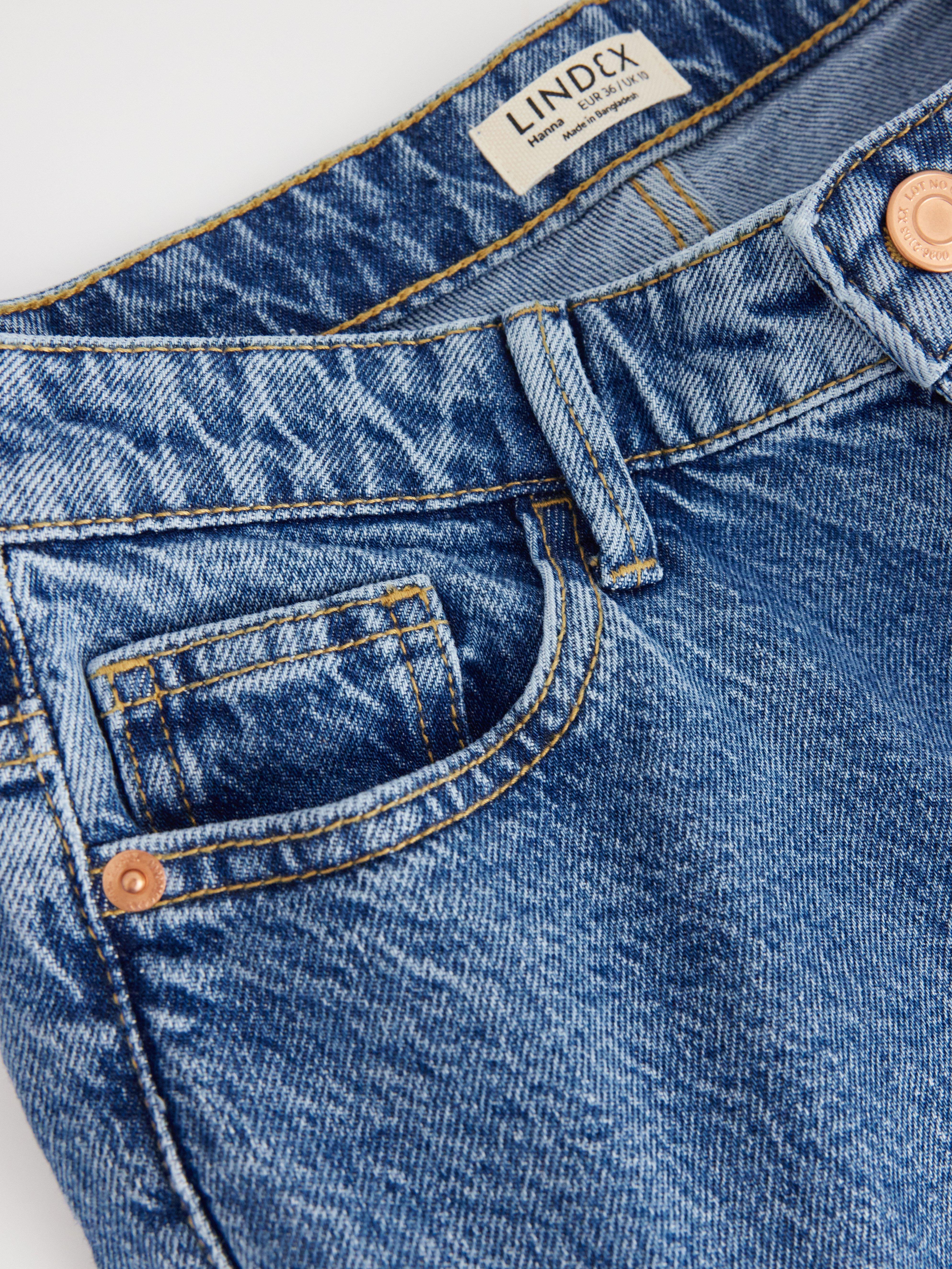Calça jeans WIDE Hanna com leve elastano, azul denim.