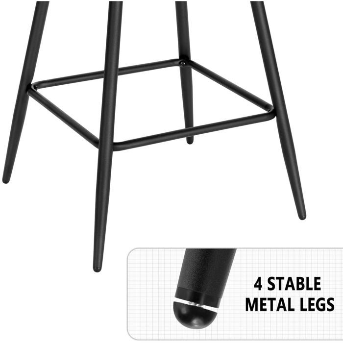 Taburetes altos de bar WOLTU Design, juego de 4 taburetes de bar de terciopelo, estructura metálica, gris oscuro W0ATT0038-4