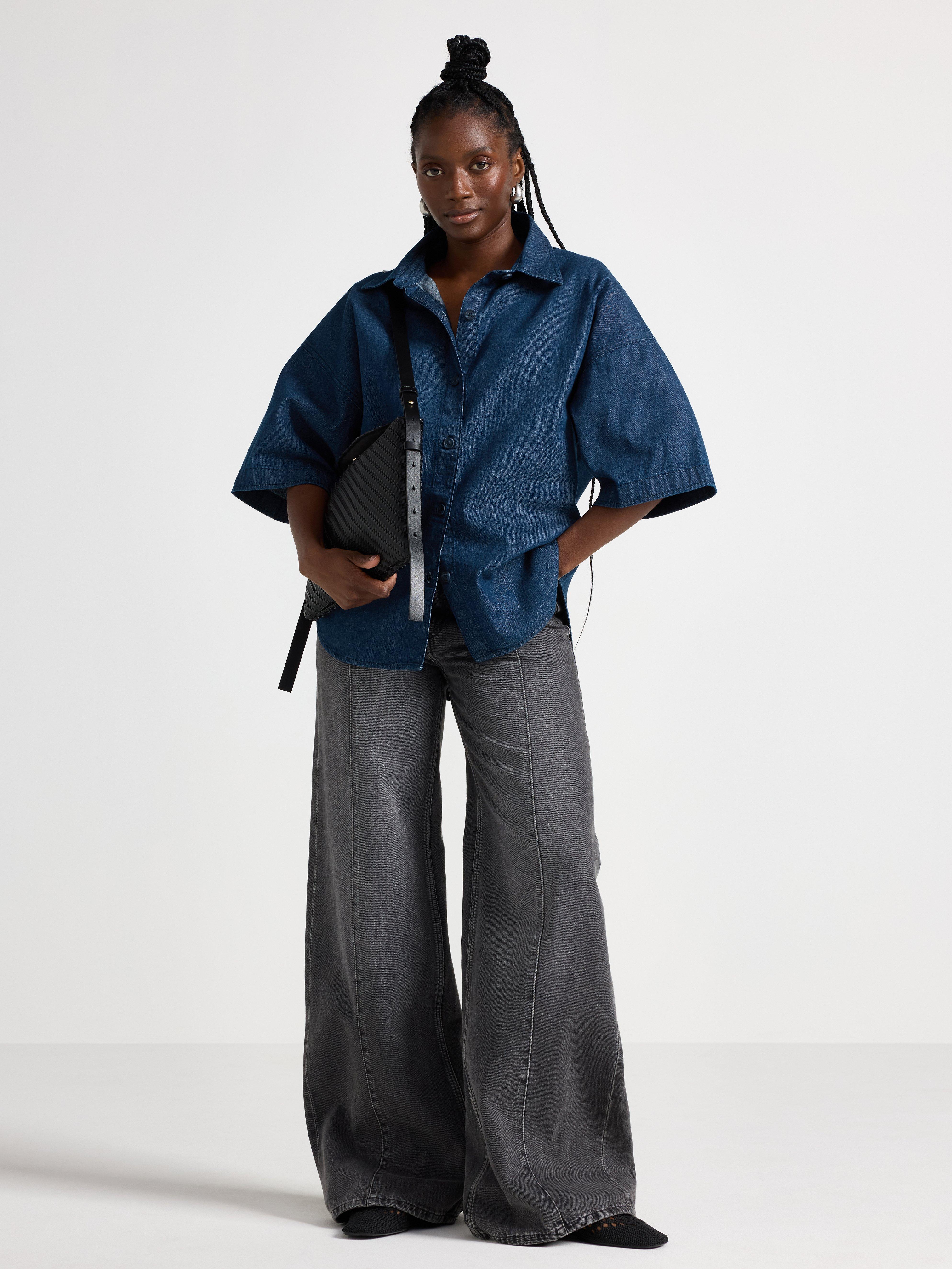 Džínová košile s krátkým rukávem Tmavý denim