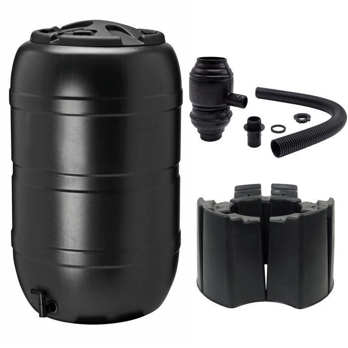 Kit de depósito de agua NATURE - 210 litros - Forma de barril - Resistente a los rayos UV - Fabricado en Europa - Negro