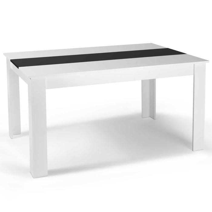 Conjunto de mesa de comedor IDMARKET GEORGIA, 140 cm, blanco y negro, y 6 sillas ROMAE, negras con ribete blanco.