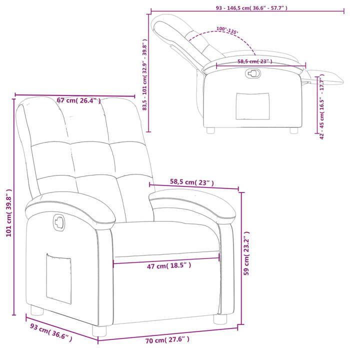 vidaXL Fauteuil Inclinable, Chaise de Relaxation avec Dossier, Siège avec Repose-pied, Fauteuil TV de Salon, Moderne, Gris 371728