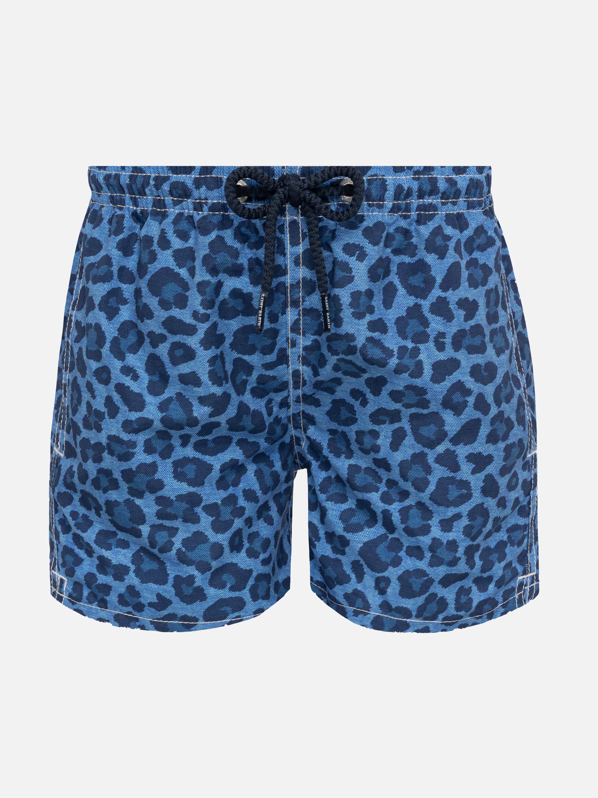 Maillot de bain en jean mi-long à imprimé animal.