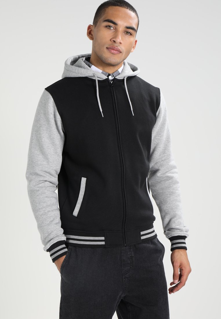 Felpa con cappuccio e zip bicolore Urban Classics - Felpa con zip - nero/grigio