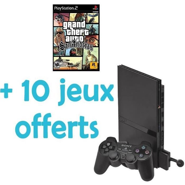 PlayStation 2-spelconsole - Zwart - Bundel met GTA San Andreas - Inclusief 10 games