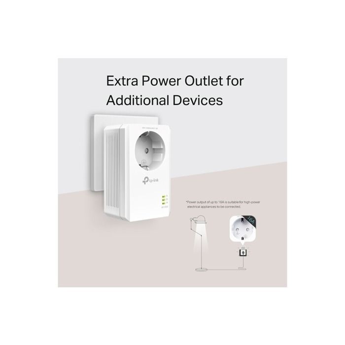 Powerline Adapter - TP-Link - TL-PA7017P - 1000 Mbps - 1 Gigabit Ethernet Port - Integrated Power Outlet