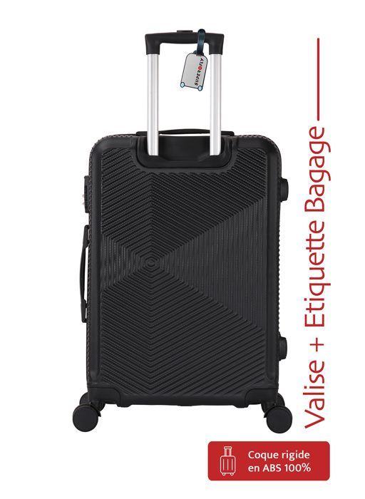 Cabinekoffer 55 cm, harde ABS-schaal, gitzwart + gratis bagagelabel - 4 x 360° wielen - 2,5 kg - 39 liter – ADC