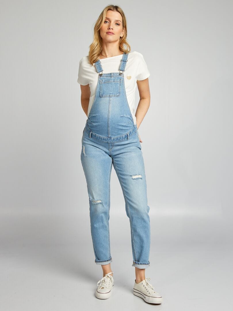 Macacão jeans elástico para gestantes - AZUL