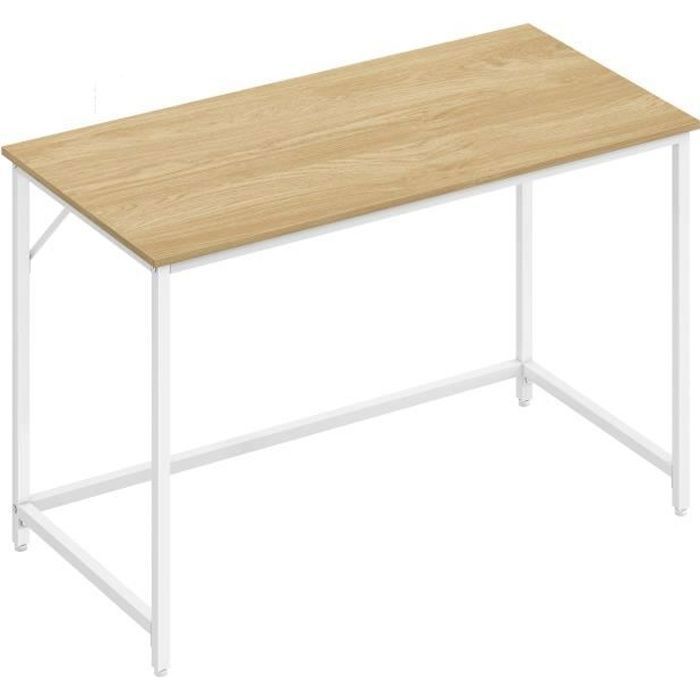 Scrivania per ufficio o camera da letto, 60 x 120 x 76 cm, stile moderno, struttura in metallo, rovere naturale e bianco perla.