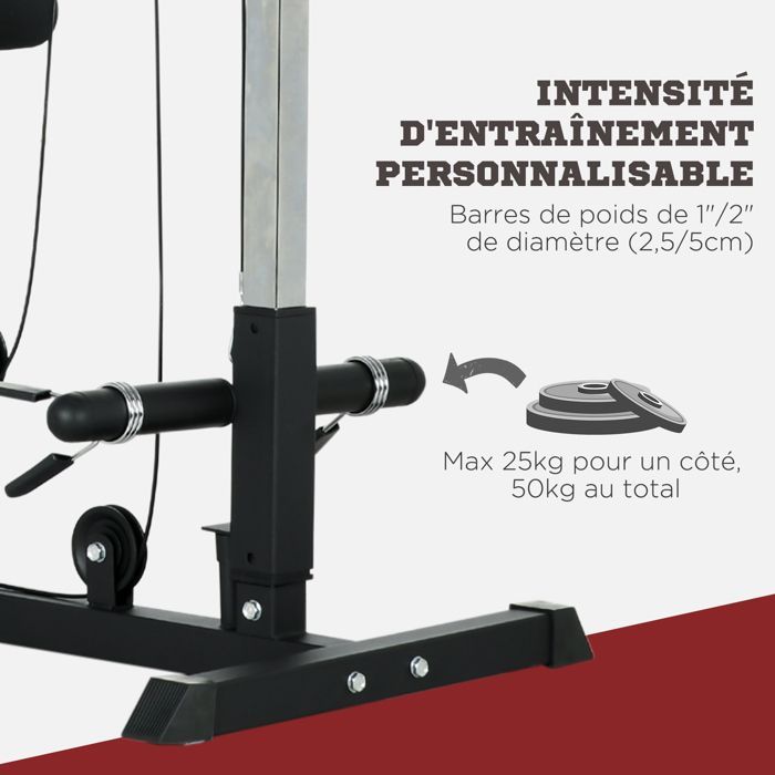 Vægttræningsstation - SPORTNOW - pulleysystem til bryst- og latissimus dorn pulldowns og overkropsøvelser - stål - sort