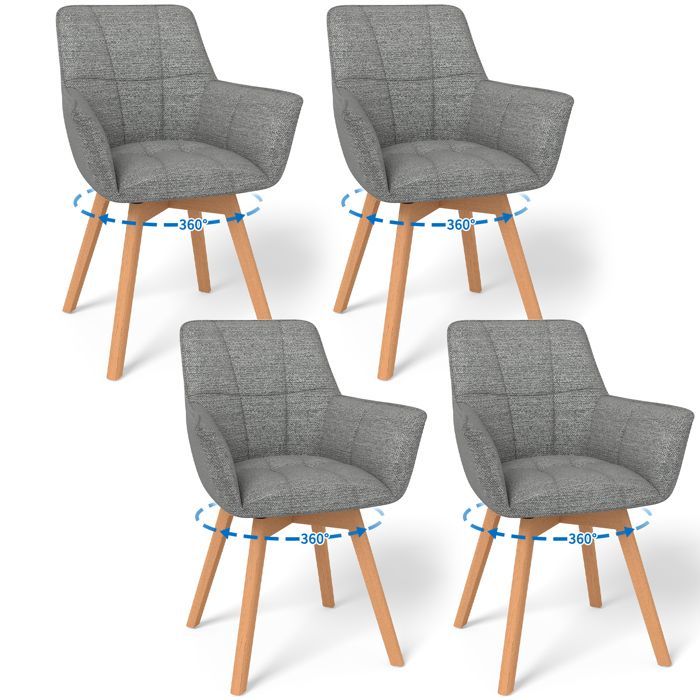 WAFTING Lot de 4 Chaises de Salle à Manger Pivotantes avec Accoudoirs, Fauteuil Rembourrée avec Dossier en coton, Gris Foncé