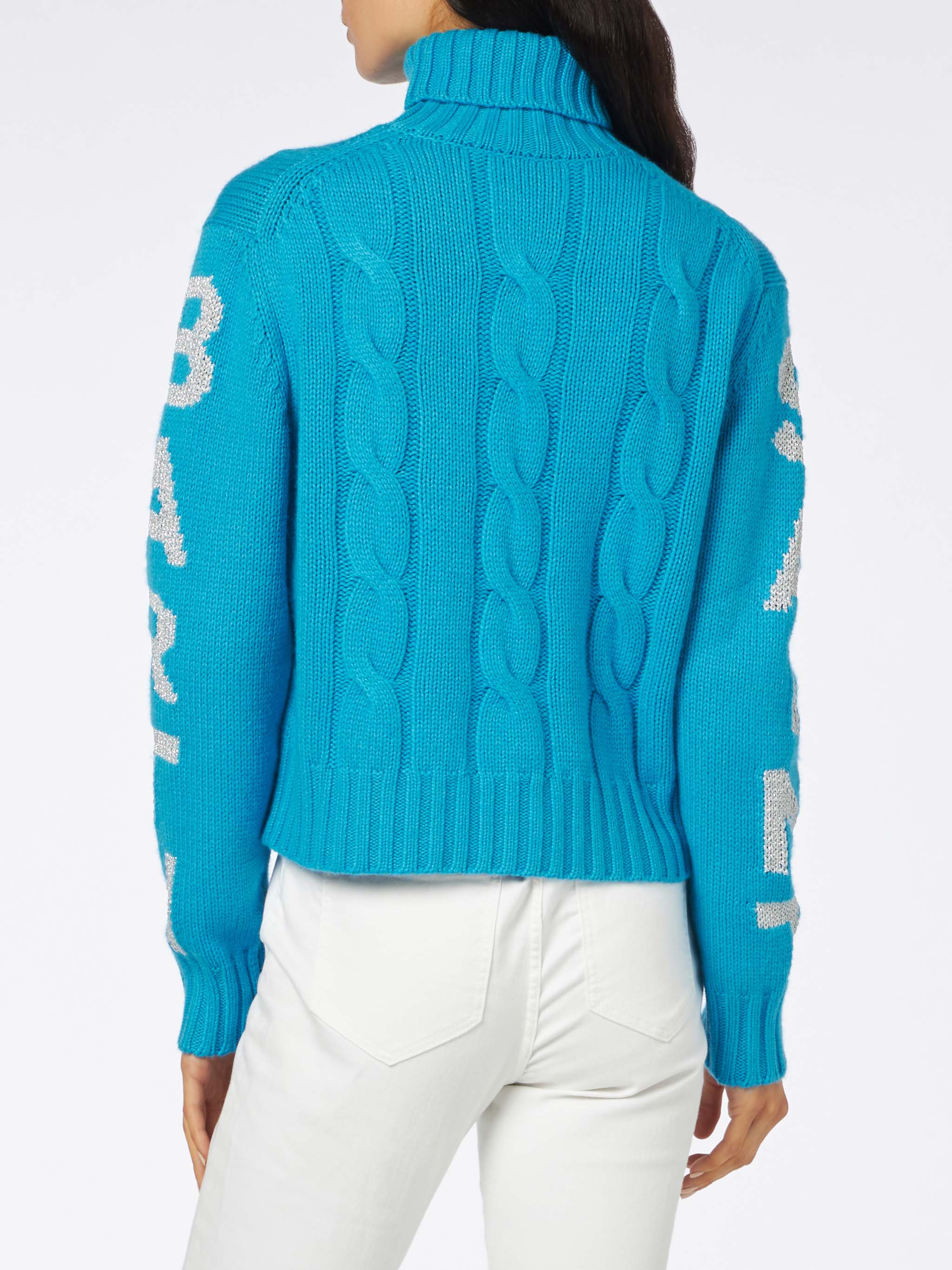 Maglione da donna intrecciato a collo alto con stampa jacquard Saint B