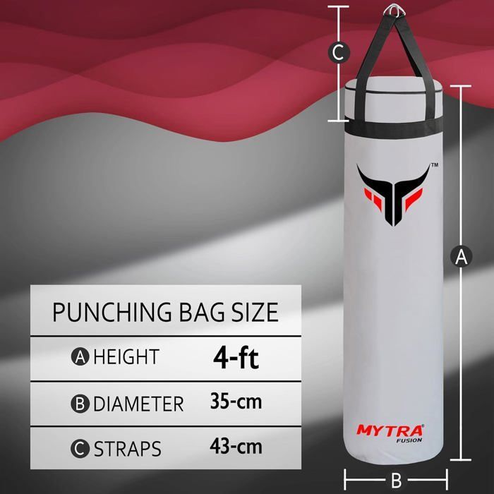 122 cm leerer Boxsack – Mytra Fusion – Verstärkter, ungefüllter Boxsack – Muay Thai Kampfsport – WEISS