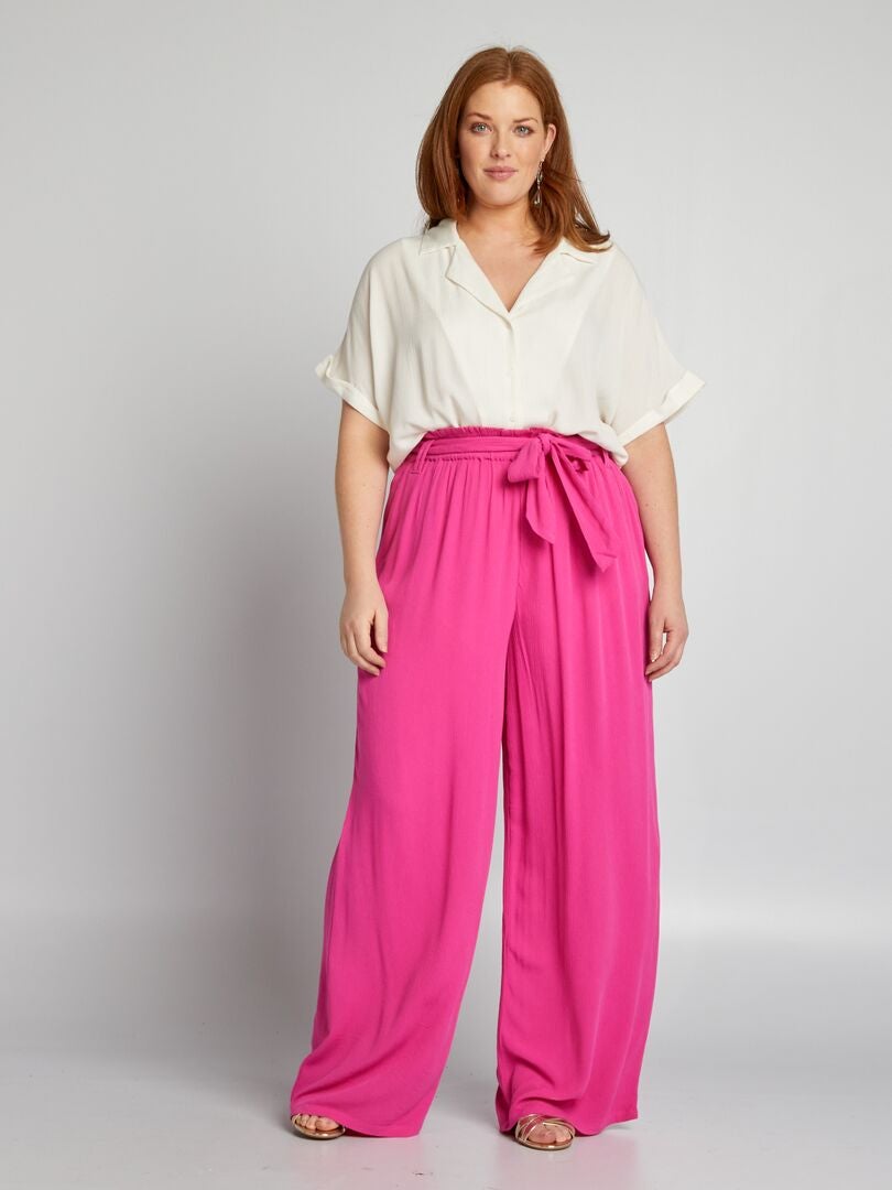 Zachte broek met wijde pijpen - ROZE