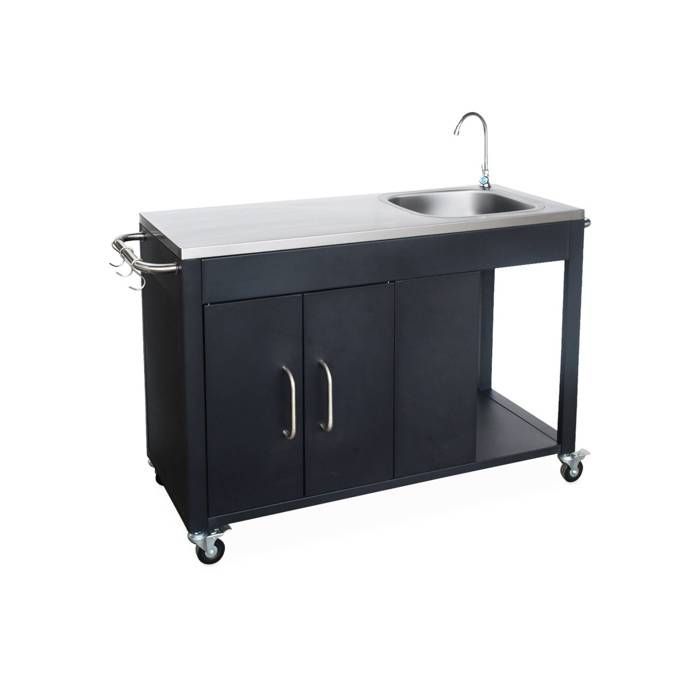 Cucina da esterno in acciaio con lavello e 2 ante, larghezza 139 cm, ROCHEFORT