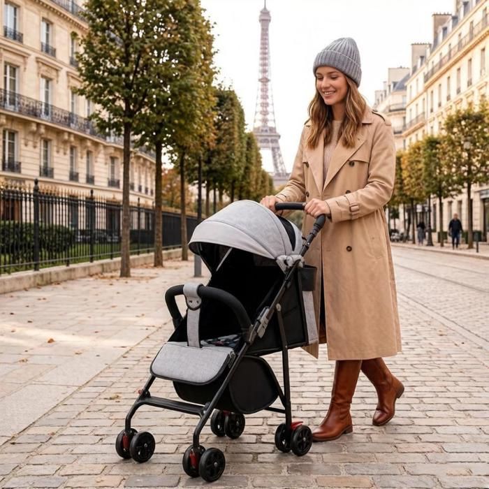 BELFOYER Poussette multifonctionnelel ,Roues Pivotantes + Freins, Gris/Noir, Compact  Pliable, Usage Quotidien/Voyages