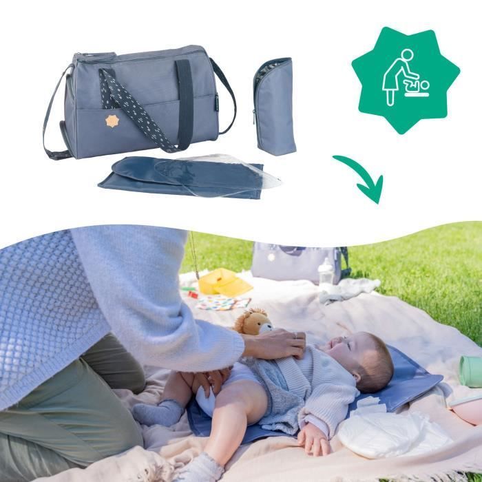 Borsa fasciatoio tascabile Badabulle - Fasciatoio, copertura isolante, custodia, attacchi per passeggino inclusi, blu