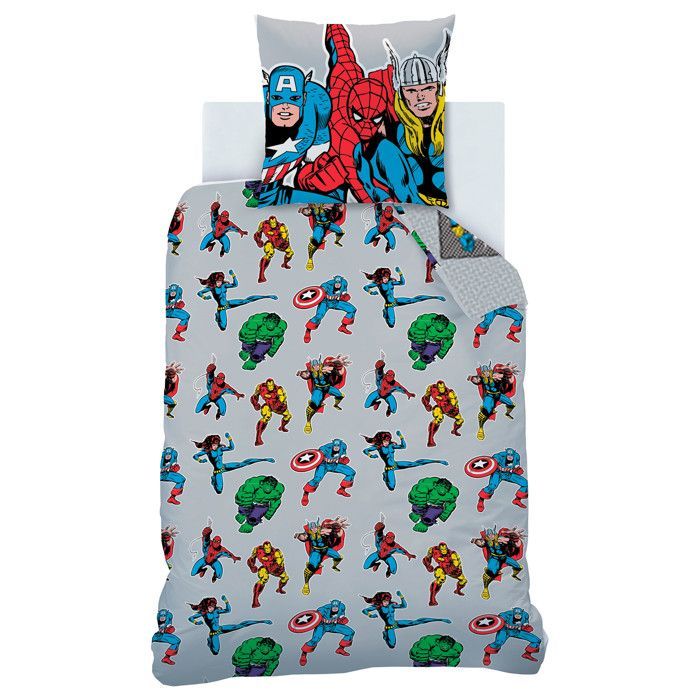 Juego de ropa de cama infantil 100% algodón - MARVEL COMICS - Multicolor - 140x200+63x63cm