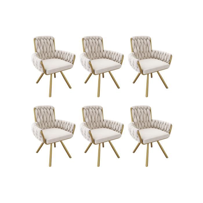 Lot de 6 Chaises de Salle à Manger en Velours - Siège Pivotant 360° et Accoudoirs - Fauteuils Pivotants Beige - Design Moderne