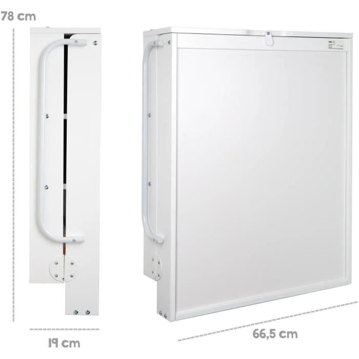 Cambiador plegable de pared ROBA - Colchón impermeable incluido - 2 estantes integrados - Madera lacada en blanco
