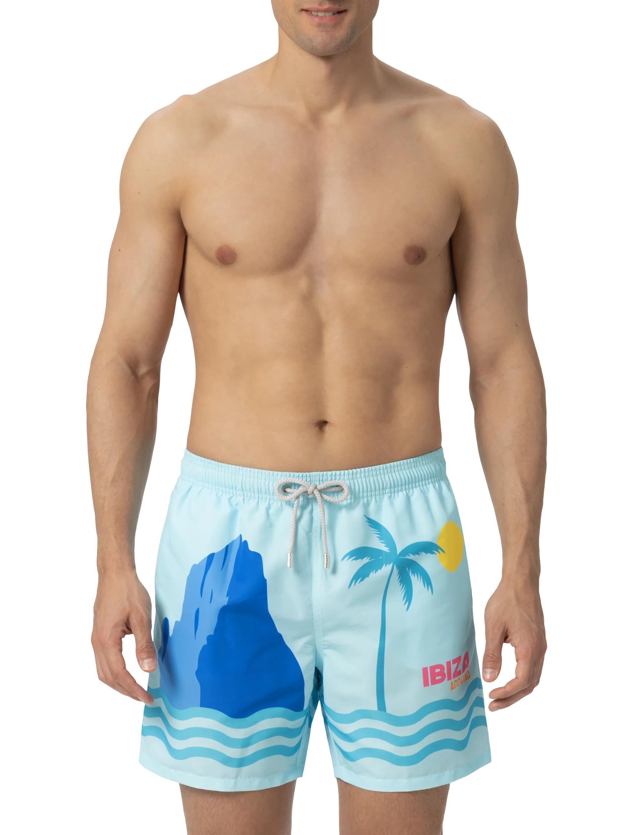 Gustavia midi-badpak met print van een Ibiza-ansichtkaart