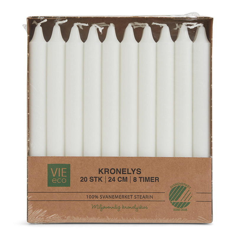Vie Eco Crown Kerze, 20er-Pack, 24 cm, weiß, aus ökologischem Kerzenwachs