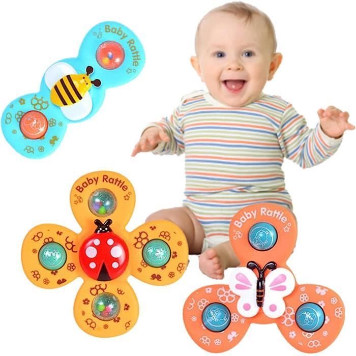 Baby Suction Cup Spinning Top - Hand Spinner - Fidget Cube - Anti-Stress Toy with Rim - Wheel - 3 Pieces