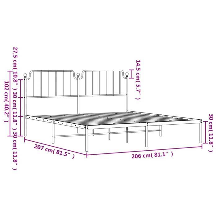 Letto in metallo bianco 200 x 200 cm - Struttura letto in metallo - Materasso non incluso - e testiera bianca 200x200 cm 005_970369