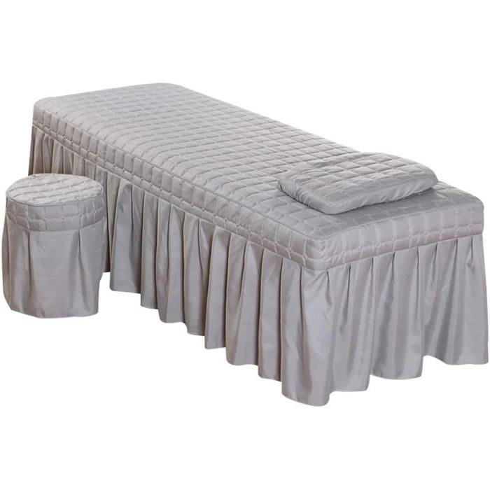 Table de massage jupe taie d’oreiller tabouret housse, couvre-lits de beauté (Gris-S)