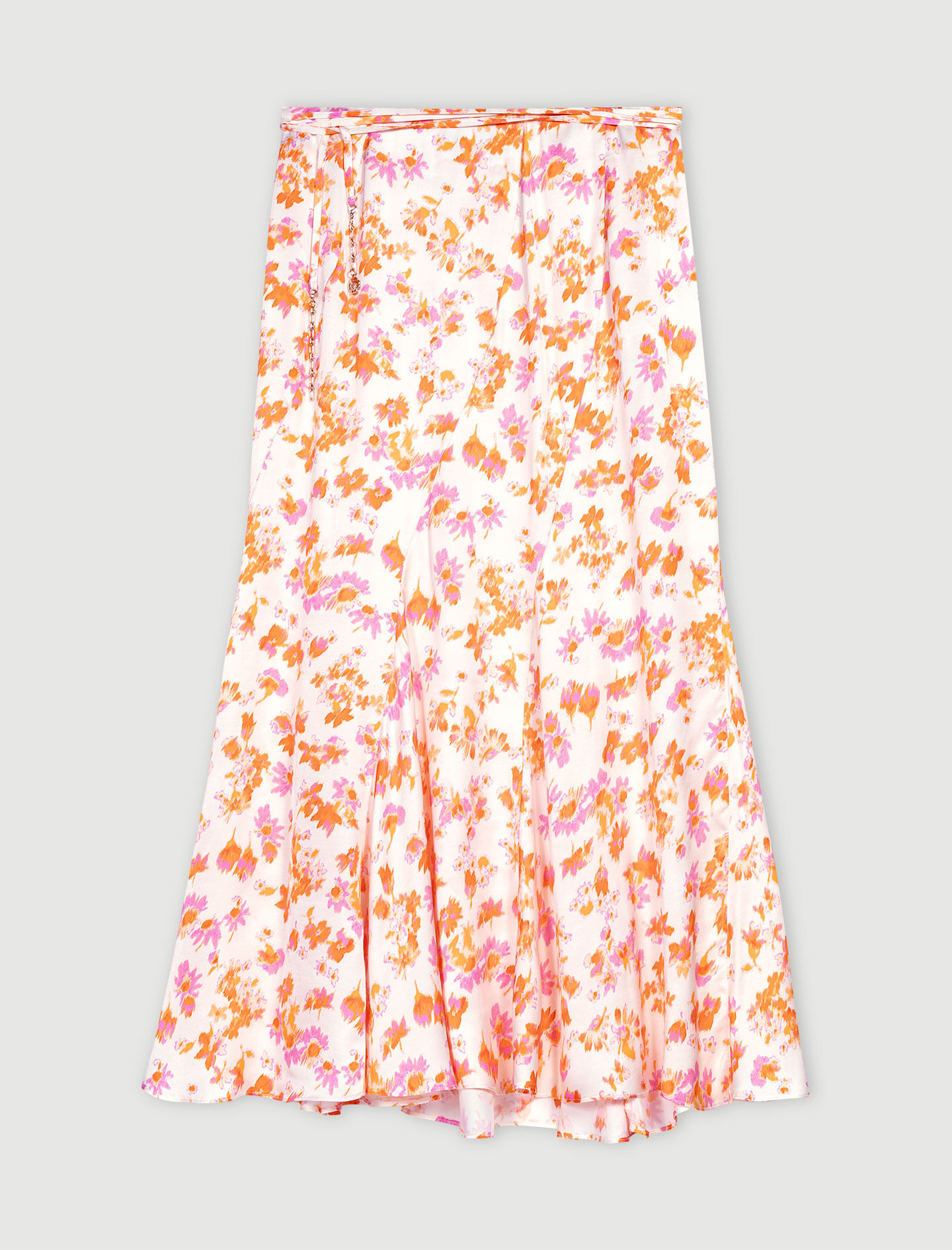Satijnen rok met bloemenprint-imprimé printemps fleur oranje