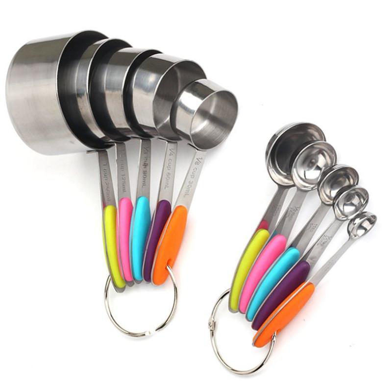Lot de 10 tasses et cuillères doseuses en acier inoxydable, ustensiles de cuisine pour la cuisine et la pâtisserie.