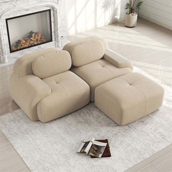 DRIPEX 2-sits hörnsoffa i mjuk manchester, modulsoffa med böjda armstöd, ingen montering krävs, för vardagsrum, beige
