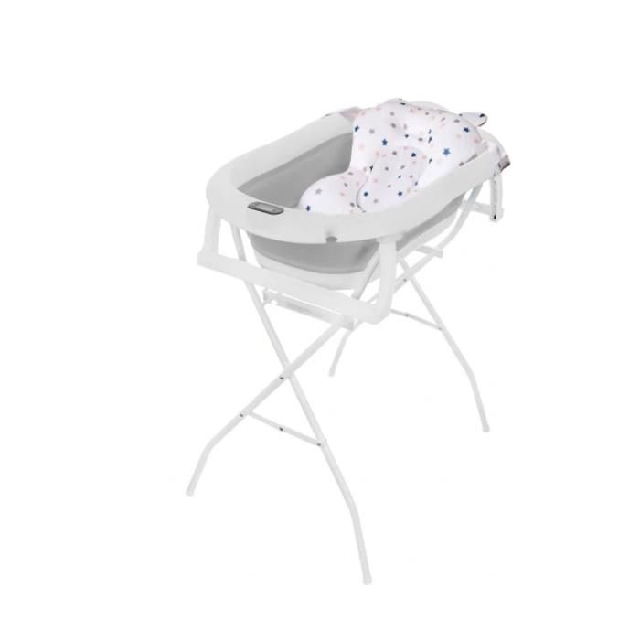Primabobo Premium Baignoire pour bébé pliante 79cm Gris - coussin et support - avec Thermomètre