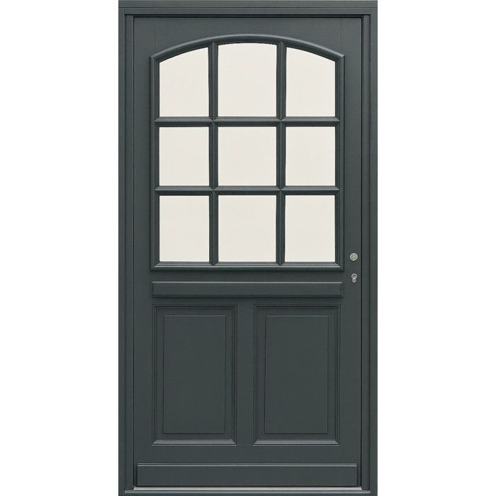 Puerta de entrada de madera Alexa, color gris antracita, con cristal, 215 cm de alto x 80 cm de ancho, lado izquierdo.