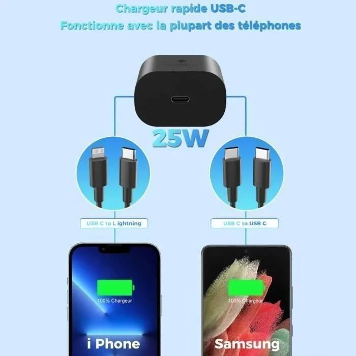 2-Pack 25W Fast Wall Charger + USB-C Cable for SAMSUNG S22 5G, S22 ULTRA 5G, S21 FE 5G, S21, S21 PLUS, S20 etc., Black