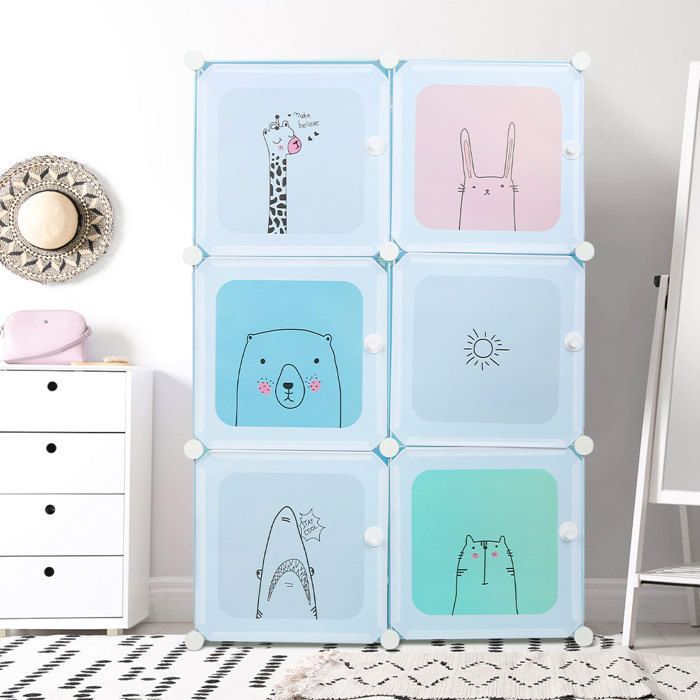 Armario infantil SUPFINE de PP, 3 estantes, armario modular con 1 barra para colgar ropa, fácil de montar, 74 × 37 × 110 cm, azul