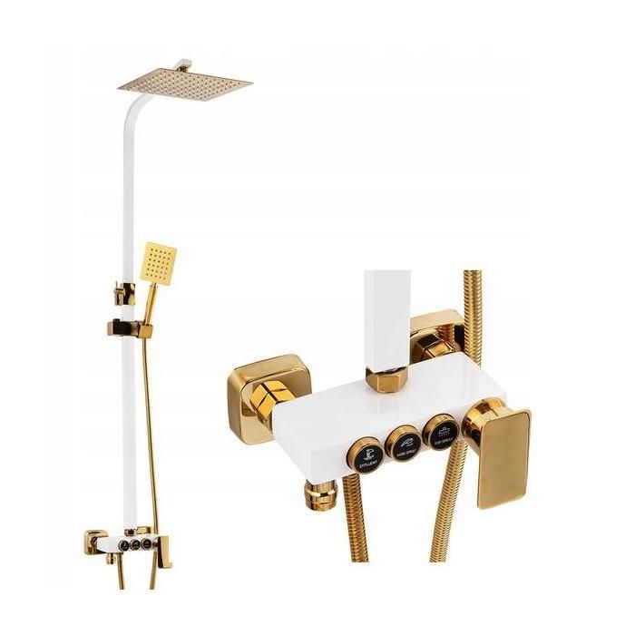 Colonne de Douche avec Mitigeur SILLA - Ensemble de Douche avec Réglable en Hauteur - Vintage Blanc/Doré - BR2348