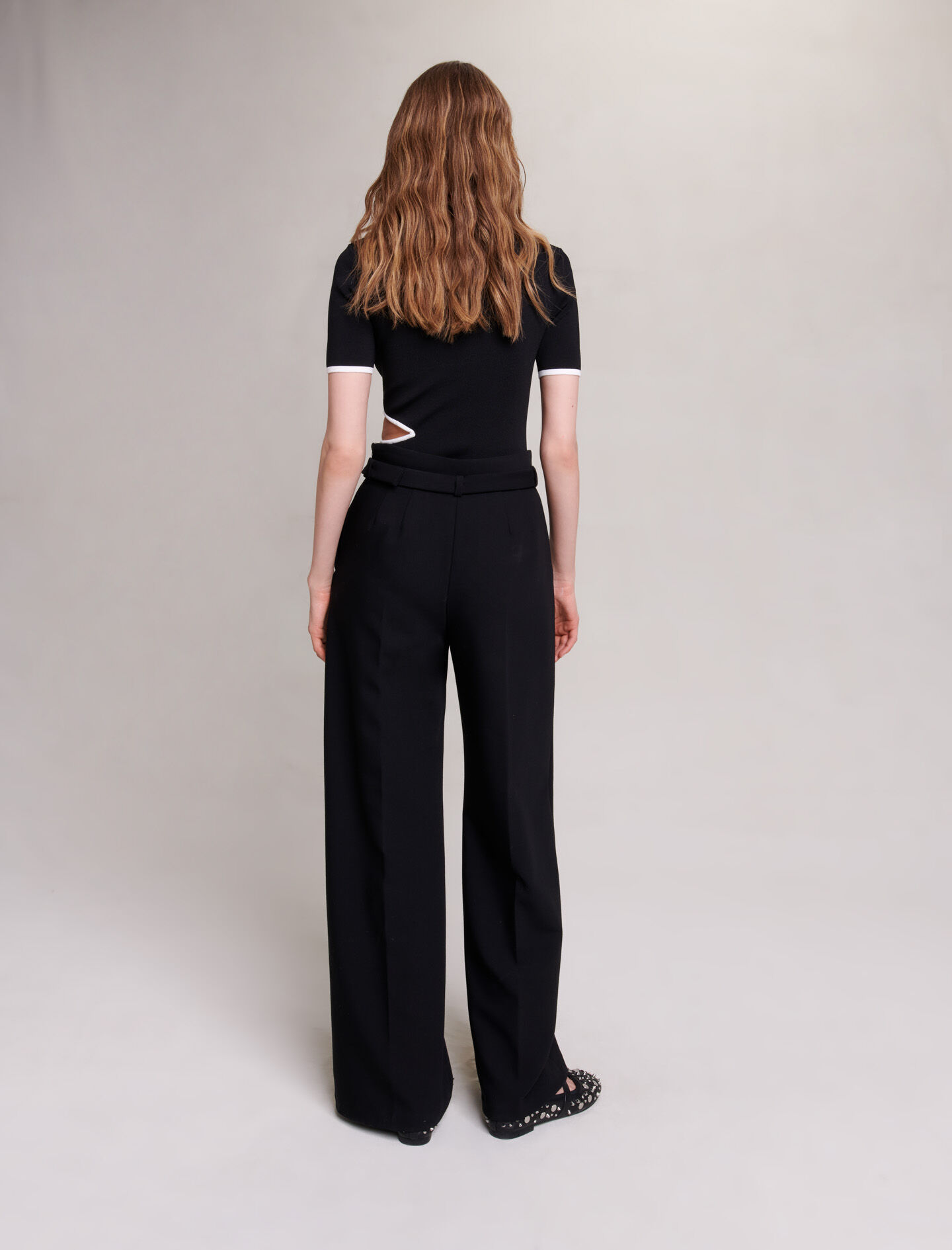 Pantaloni cu croi larg și curea - Negru