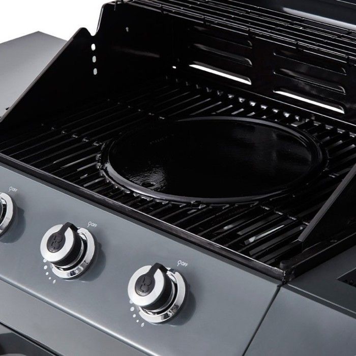 Barbacoa Emma color gris plomo con 3 quemadores + 1 quemador lateral - Brasero - FlexiGrill - Superficie de cocción de 57 x 41,5 cm - 2 estantes