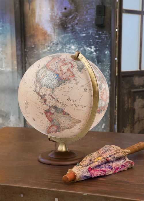 Tecnodidattica – Globe Atmosphere A4, illuminated, rotating, wooden base, metal meridian, vintage cartography, 30 cm diameter