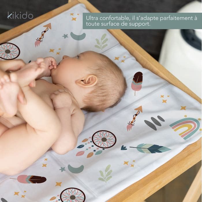 Matelas à Langer de Voyage 40x60 cm - KIKIDO - Tapis à Langer Bébé - Nomade, Pliable, Imperméable et Portable - Teddy